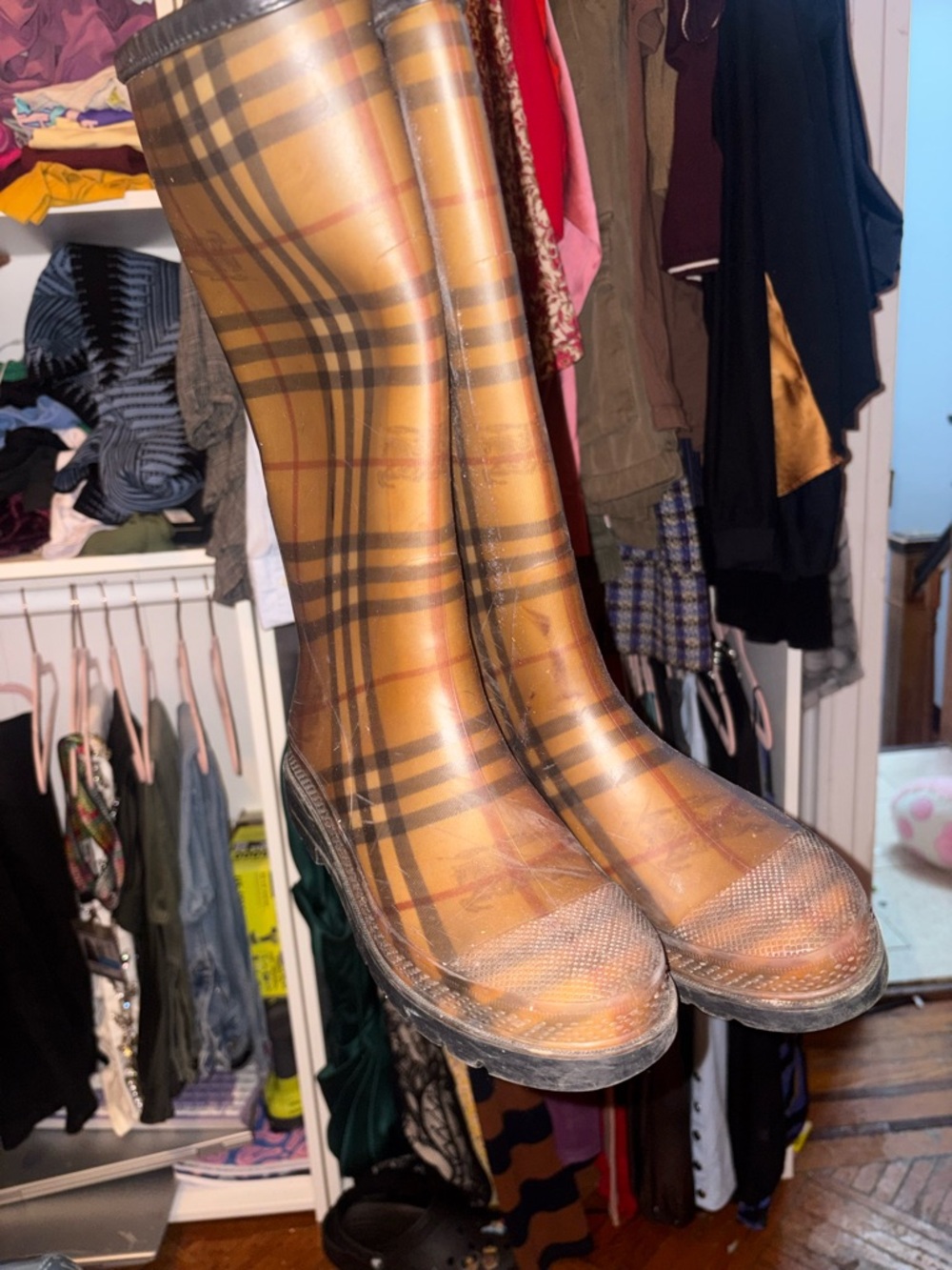 Burberry Tan Plaid Rain Boots